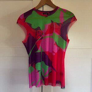 AFRM Sheer Floral Mesh Top Pink Green Size S